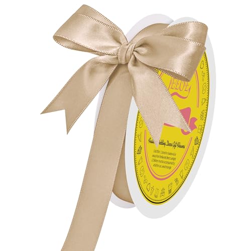 Image of Double Face Tan Satin Ribbon 5 /8 inch X 50 Yards Polyester Tan Ribbon for Gift Wrapping Very Suitable for Weddings Party Invitation Decorations and More