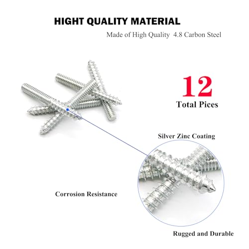 Image of 12 Pack 1 /4-20 x 2 Inch Silver Hanger Bolts 1 /4-20 inch Double Headed Bolts 1 /4 Wood Dowel Screw Self-Tapping Screw Hanger Bolts for Furniture Screws Double Screw Threaded Rods Bolt 50mm Length