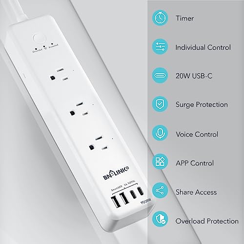 Bn-Link Smart Power Strip Compatible With Alexa Google Home, Smart Plug Wifi Outlets Surge Protector With 4 Usb 3 Charging Port Multi Plug Extender,15A #TOP2