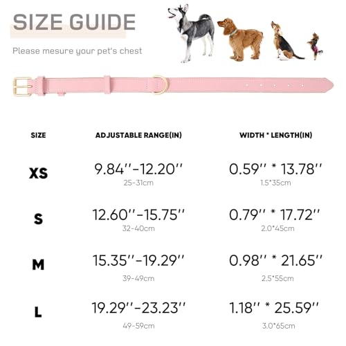HEELE Hundehalsband Leder Hundehalsband mit gepolstert und echtes Leder, Verstellbar, Halsband für Welpen Kleine Hunde, Rosa, XS