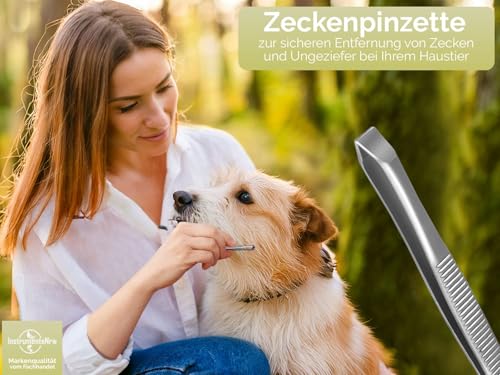 InstrumenteNrw Profi Zeckenentferner für Haustiere Zeckenzange Hunde Zeckenpinzette 8 cm präzise abgewinkelt gerade breite Zupffläche - Rostfrei