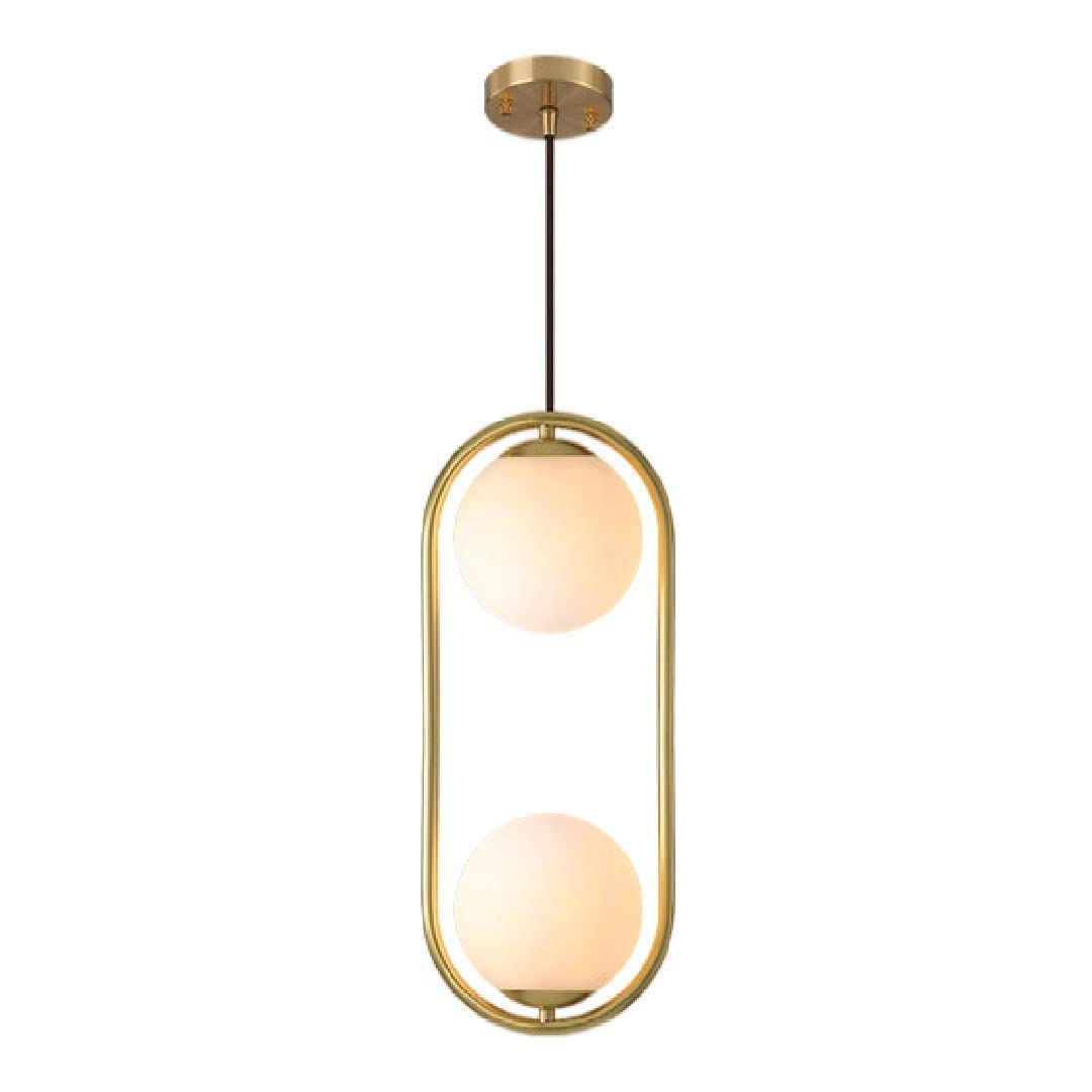 KXEcoLife 2-Lights Mid Century Pendant Light Brushed Brass Ceiling Hanging Lighting Modern Globe Chandelier Fixture with White Glass Lampshade for Kitchen Island Dining Room Bedro
