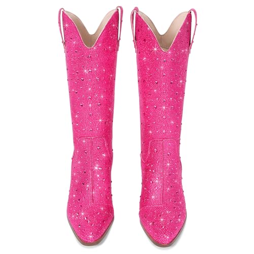 Image of Cowgirl Ankle Boots Cowboy Boots for Women Western Booties Rhinestone Chunky Heel Fashion Comfortable Side Zipper