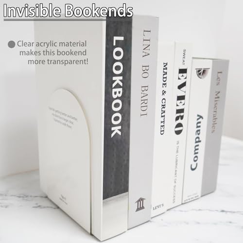 Image of Merrynine Book Ends, 2 Pcs Acrylic Bookends for Shelves, Clear Book Holder, Plastic Bookends for Heavy Books, Book Stopper Organizer for Shelves, Desk, Office, School, 3.93 inchX4.72 inchX7.08 inch