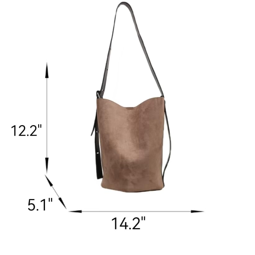 Image of Women Suede Bucket Shoulder Bag Fashion Vegan Leather Slouchy Hobo Bag Office Tote Handbag Crossbody Designer Purse