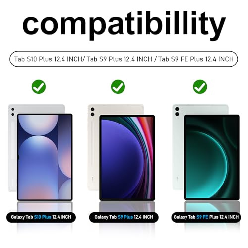 Image of Case for Galaxy Tab S10 Plus /S9 FE Plus /S9 Plus 12.4 INCH: TPU Cover for Samsung Tablet Tab S10+ /S9 FE+ /S9 + 12.4 inch 5G W /Screen Protector - Stand- Handle- Shoulder Strap- S-Pen Holder- Black