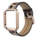 Simpeak Compatible for Fitbit Blaze Bands with Frame, Small, Multi Color, Genuine Leather Band for Fit bit Blaze Smartwatch Women Men, Leapard Band + Rose Gold Metal Frame