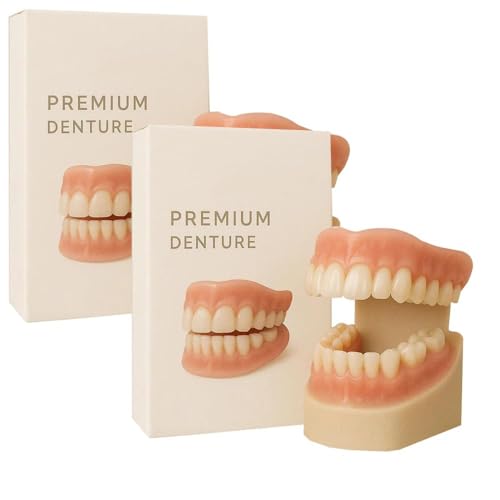 Générique Prótesis dental premium, prótesis de silicona boca completa, kit de riñón superior e inferior, dentaduras postizas conjunto de dientes falsos para hombres y mujeres (2 SET)