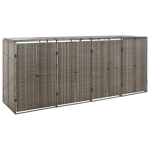 GecheerCobertizo 4 contenedores de Basura ratán PE Gris 274x80x117 cm