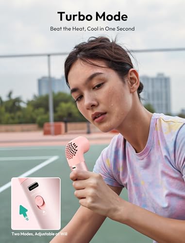 Image of Aecooly Portable Handheld Fan, Powerful Turbo Mini Fan, 19000 RPM High Speed Aero Pro, 15H Max Cooling Time, 6 Speeds Aluminum Case, Pocket Rechargeable Personal Small Travel GIfts for Women Men -Pink