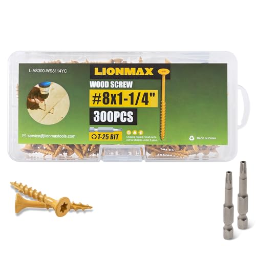 Image of LIONMAX Deck Screws 1-1 /4 Inch, Wood Screws #8 x 1-1 /4 inch, 300 PCS, Rust Resistant, Exterior Epoxy Coated, Outdoor Decking Screws, Torx /Star Drive Head Screw, T25 Star Bit Included, Tan