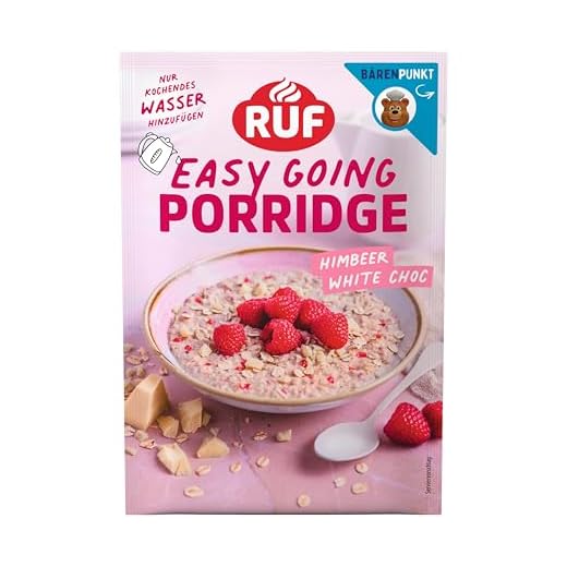 RUF Porridge Himbeer White Choc, Instant Haferbrei mit Himbeer-Stückchen und weißer Raspel-Schokolade, schnelles und gesundes Frühstück, 1 x 65g Beutel
