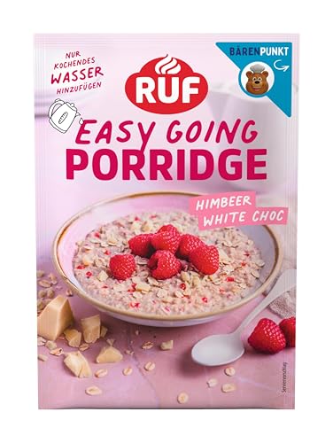 RUF Porridge Himbeer White Choc, Instant Haferbrei mit Himbeer-Stückchen und weißer Raspel-Schokolade, schnelles und gesundes Frühstück, 1 x 65g Beutel