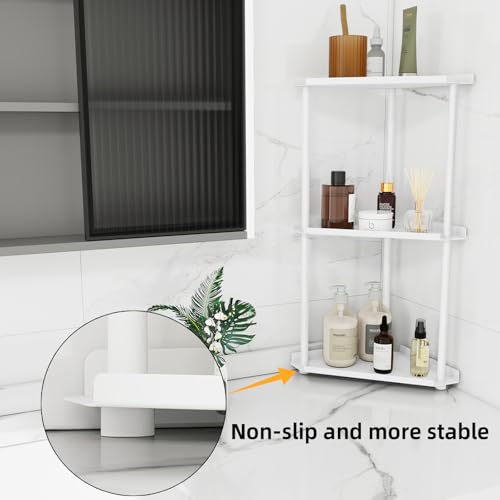 Image of FLE Corner Bathroom Counter Organizer, Bathroom Organizer Countertop White | 3 Tier Corner Shelf, Tabletop Mount,Waterproof solid shelf fits bathroom toiletries and kitchen condiment storage.