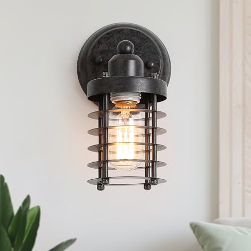 Image of Farmhouse Wall Sconces Lighting, Rustic Industrial Mini Cage Wall Mount Light Fixture for Bedroom, Kitchen, Living Room, Bathroom, and Hallway
