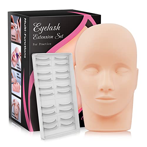 Beauty7 Mannequin Tete Presentoir Plate en Silicone avec 10 Paires Faux Cils pour Pratique Cils Extensions de Cils Maquillage Cosmetologie Entrainement Make up...