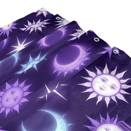 Rideau de douche imperméable violet motif céleste lavable avec crochets - 4