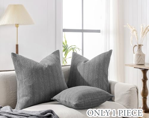 Image of 1 Piece 26x26 Pillow Cover Stone Washed Decorative Euro Sham Cotton Large Throw Pillow Cover Square Pillowcase for Couch Bed Living Room, Grey