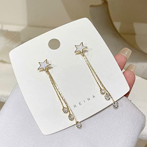 Women's Star Shaped Stud with Linear Chain Crystal Hanging Dangler Earrings
