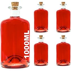 Lamparas Caseras Con Botellas De Vidrio SLK GmbH 4 Botellas de Vidrio 1000ml Botellas boticario 1 litro Botellas de Vidrio vacías con Cierre de Corcho Botellas Farmacia 100cl Botellas Licor Botellas vinagre Botellas Aceite Altura 19,4 cm