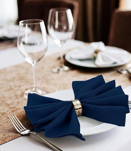 Image of Set of 6 Cloth Napkins for Dining Table Dinner Napkins Cloth 15x15 Party Wedding Cocktails Restaurant Decoration Napkins-Dark Navy Blue