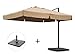Produktbild Sekey 300 x 300 cm Aluminium-Sonnenschirm Marktschirm Gartenschirm Terrassenschirm Ampelschirm Kurbelschirm Beige/Taupe Quadratisch Sonnenschutz Mit Sonnenschirmständer UV50+ 23kg