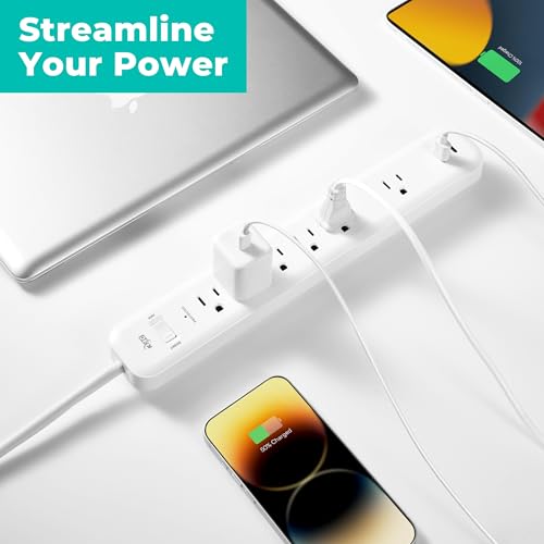 KMC Protector eléctrico de 6 tomas con puerto USB-A y USB-C, cable de extensión de 1.83 m, protección contra sobretensiones 840J, blanco miniatura 4