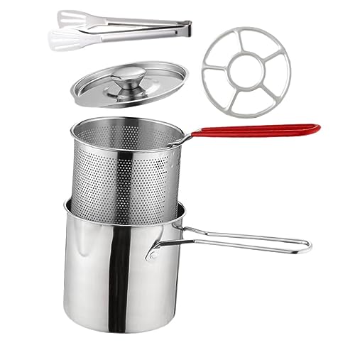MUCKLILY 1Set Deep Fryer Pot with Fry Basket and Lid Stove Top Frying Pot for Chips Vegetables Meats for Indoor Outdoor Cooking Family Gatherings