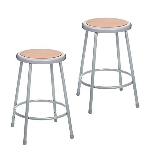 OEF Furnishings OEF6224/2 Preassembled Commercial Steel Round Stool with Masonite Wood Seat (24-inch Height Grey Frame 2-Pack)