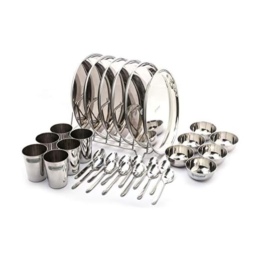 Coconut Stainless Steel (Heavy Guage) Mirror Finish Happy Dinner Set/Dinnerware & Serveware - 30 Pc