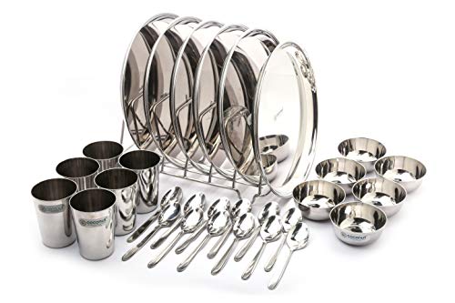 Coconut Stainless Steel (Heavy Guage) Mirror Finish Happy Dinner Set/Dinnerware & Serveware – 30 Pc