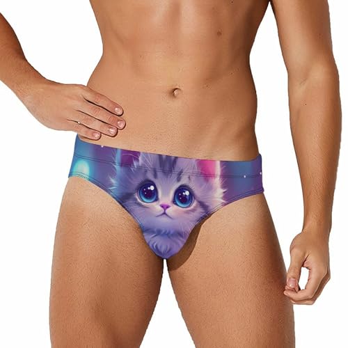 Cute Cat Mens Swim Briefs Bikini Swimwear Print Beach Shorts Sexy Swimsuit M