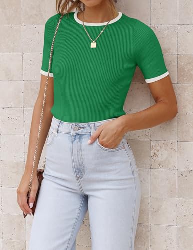 Image of ZESICA Women's Short Sleeve Sweater Tops 2026 Summer Crewneck Basic T Shirt
