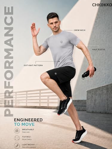 Image of CHKOKKO Gym T Shirts for Men Workout Activewear Solid Quick Dry Sports Tshirt for man Breathable Lightweight Half Sleeve Regular Fit Round Neck Running Boys T Shirt