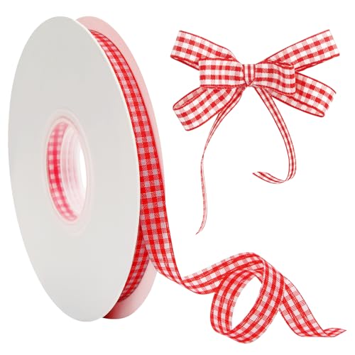Red and White Gingham Ribbon 3/8 Inch x 50 Yards Gift Wrapping Ribbon Checkered Ribbon for Gift Wrapping Christmas Wreaths Home Decor DIY Crafts