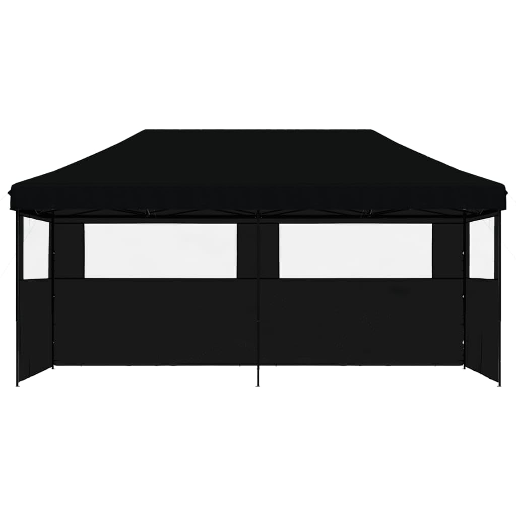 Namiot imprezowy składany Pop-Up z 3 częściami bocznymi, czarny, 580 x 292 x 315 cm, malowany proszkowo stalowy stelaż, ochrona przed deszczem i słońcem, do ogrodu, na taras, kemping, wesele