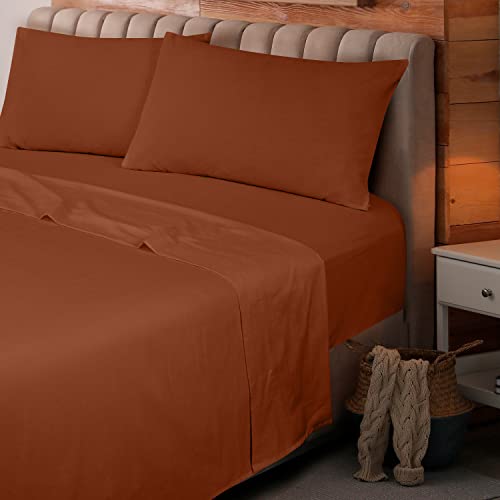 Royale Linens 400 Thread Count 100% Cotton 4 Piece Sateen Sheet Set - 1 Fitted Sheet, 1 Flat Sheet, 2 Pillow Case - Bed Sheet Set, Wrinkle & Fade Resistant Luxury Sheet Set (Orange Rust, Queen) #TOP6