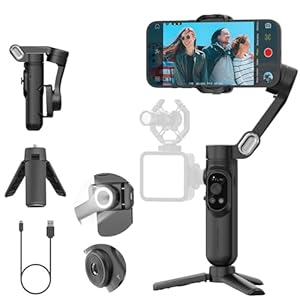3-Axis Gimbal Stabilizer for iPhone 15/14/13 Pro Max Android,Foldable Smartphone Gimbal w/Built-in Fill Light,1/4 Thread,Professional Anti-Shake Video Record for TikTok YouTube(Smart X Black)