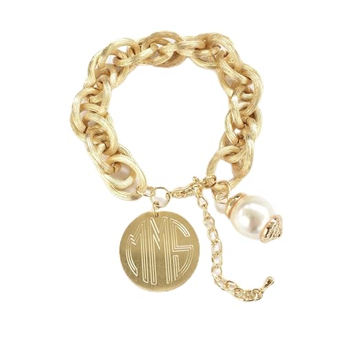 Monogram Gold or Silver Bracelet with Pearl Accent