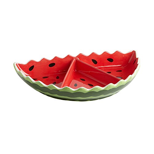 Secret Garden Watermelon 3-Section Ceramic Serving Tray, 7.25-Inch x 12.5-Inch