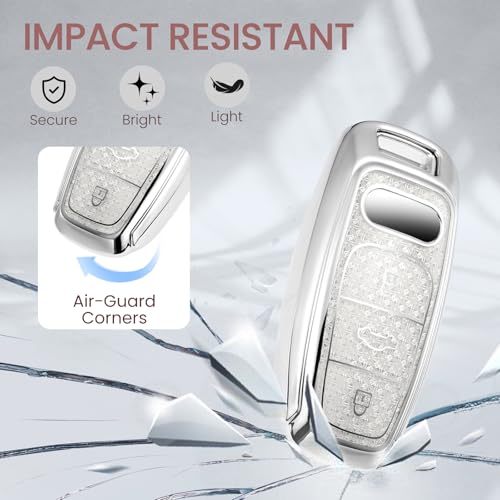 Image of Key Fob Cover for Audi, Rhinestone Wristlet Keychain Case, White