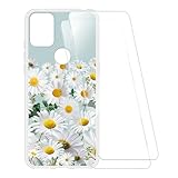ESCAMOT Bedruckte Hülle + 2 Glas Schutzfolie Kompatibel mit Alcatel 5X 5061, Stoßfeste Weiche Cover & HD Klare Tempered Glass Folie (Blume 5)