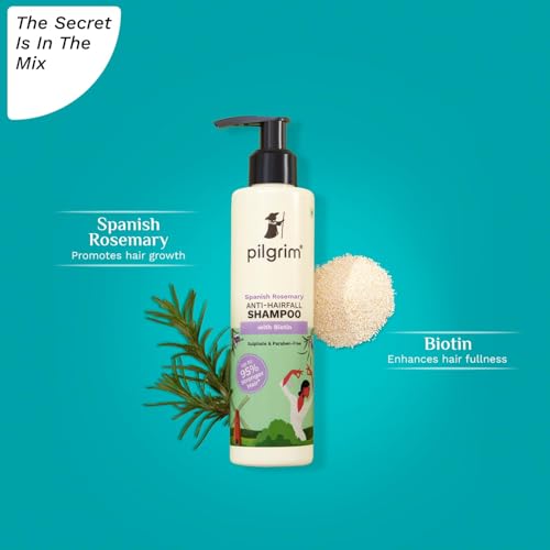 Image of Pilgrim Spanish Rosemary & Biotin Anti Hairfall Shampoo for Reducing Hair Loss & Breakage 200ml (Pack of 3) | Rosemary shampoo for hair growth | Upto 95% stronger hairs | For all hair types | For Men & Women
