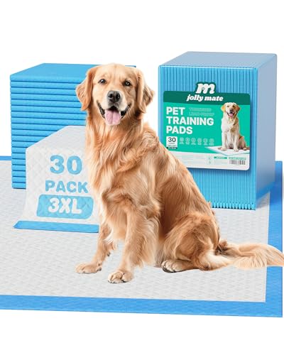 JollyMate Dog Pee Pads Extra Large 36x36 30 Pack 3X-Large Super Absorbent Pet Training Pads with Adhesive Tabs 6 Layers Thick Leak-Proof Potty Pads for Dogs and Puppies