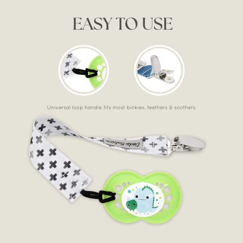 Image of Dodo Babies Pacifier Clip Set - Universal Holder & Pacifier Holder - Detachable Binky Case & Binky Clip - Durable Polyester Straps - 5-Piece Set, Blue /White /Grey Geo Prints