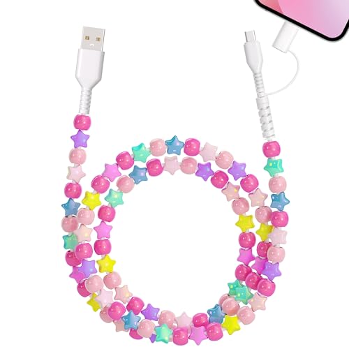 Aolcev USB C Cable 2 in 1 Multi USB A to USB C Fast Charging Cable 3.3FT Beaded for iPhone Charger 66W Beads USB Type C Charger Cord for iPhone 17 16 15 14 Pro Max Galaxy S25 Ultra Colorful Star