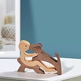 Jognee Handgefertigte Holzstatue, Welpen-Holzschnitz-Ornamente, herzerwärmendes Geschenk für Hundeliebhaber, Bastelfigur, Holz, kleine Dekorationen für Zuhause, Büro, Wohnzimmer (A – Männer + Hund)