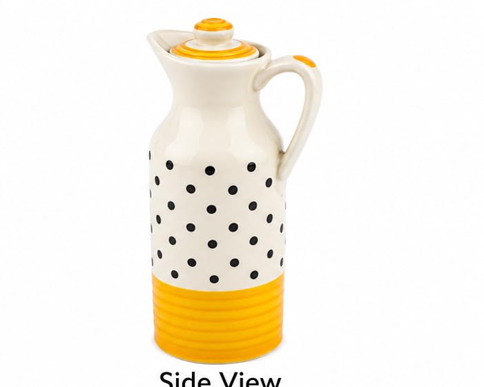 Image of Crazy Sutra Naturra Ceramic Oil Dispenser Bottle with Lid & Handle | Decorative Kitchen Oil Pourer for Olive Oil Vinegar Soy Sauce Salad Dressing | Elegant Kitchen Storage Bottle (Polka Dot)