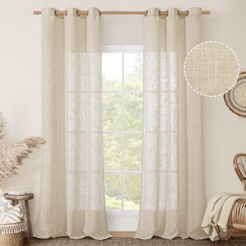 Image of LAMIT Light Filtering Linen Curtains 84 inches Long for Bedroom, Linen Textured Semi Sheer Bronze Grommet Burlap Boho Modern Drapes for Living Room /Farmhouse, 2 Panels, 38 x 84 Inch