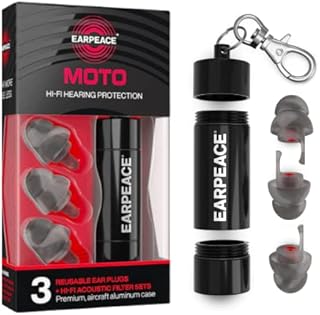 EARPEACE Moto Hearing Protection Earplugs – Reusable High Fidelity Earplugs for Motorcycle Riding – 3 Levels of Noise Reduction, Noise Cancelling Up to 26dB, Black Case